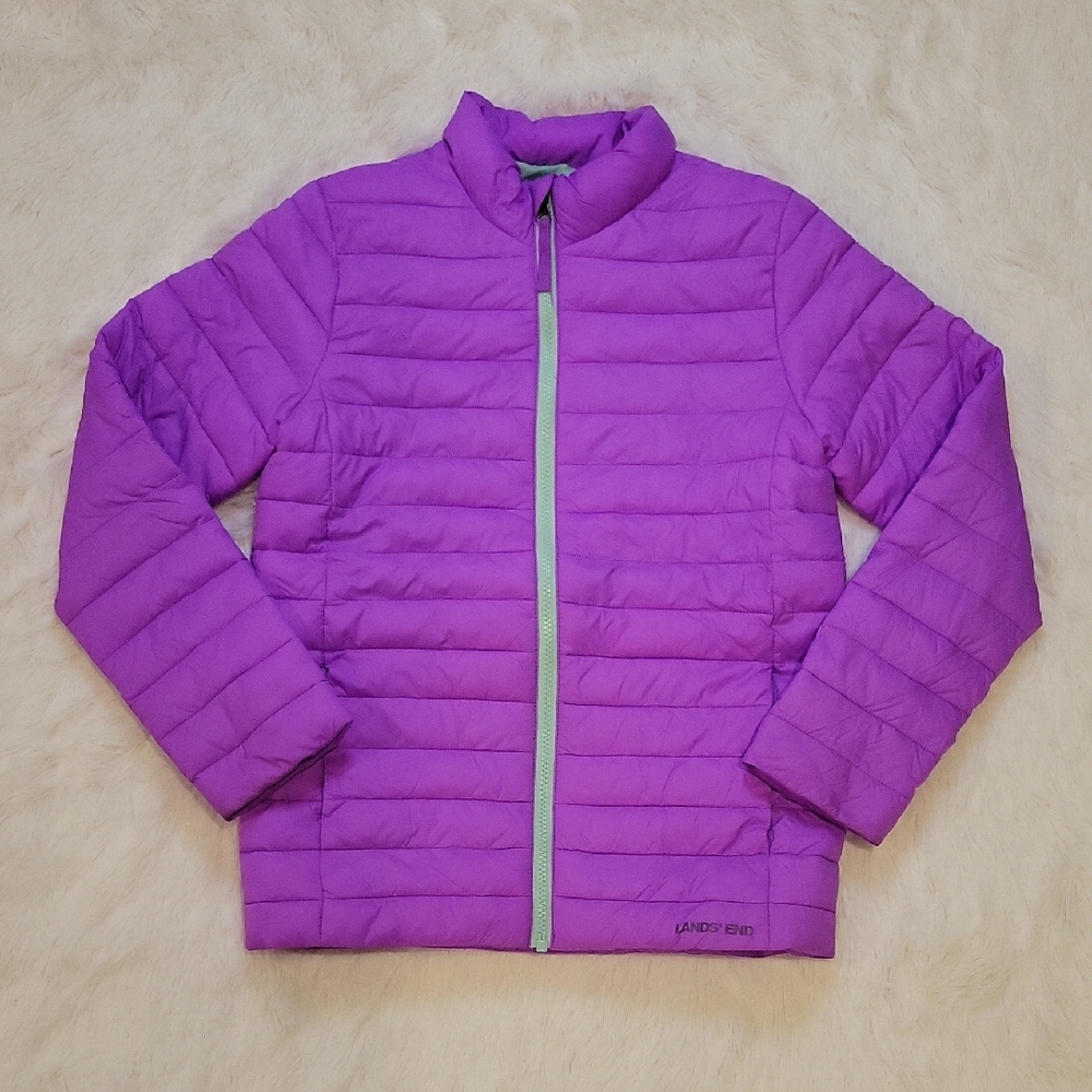 Land's End Kids FeatherFree Insulated Packable Jacket Purple Girls Size L 10/12